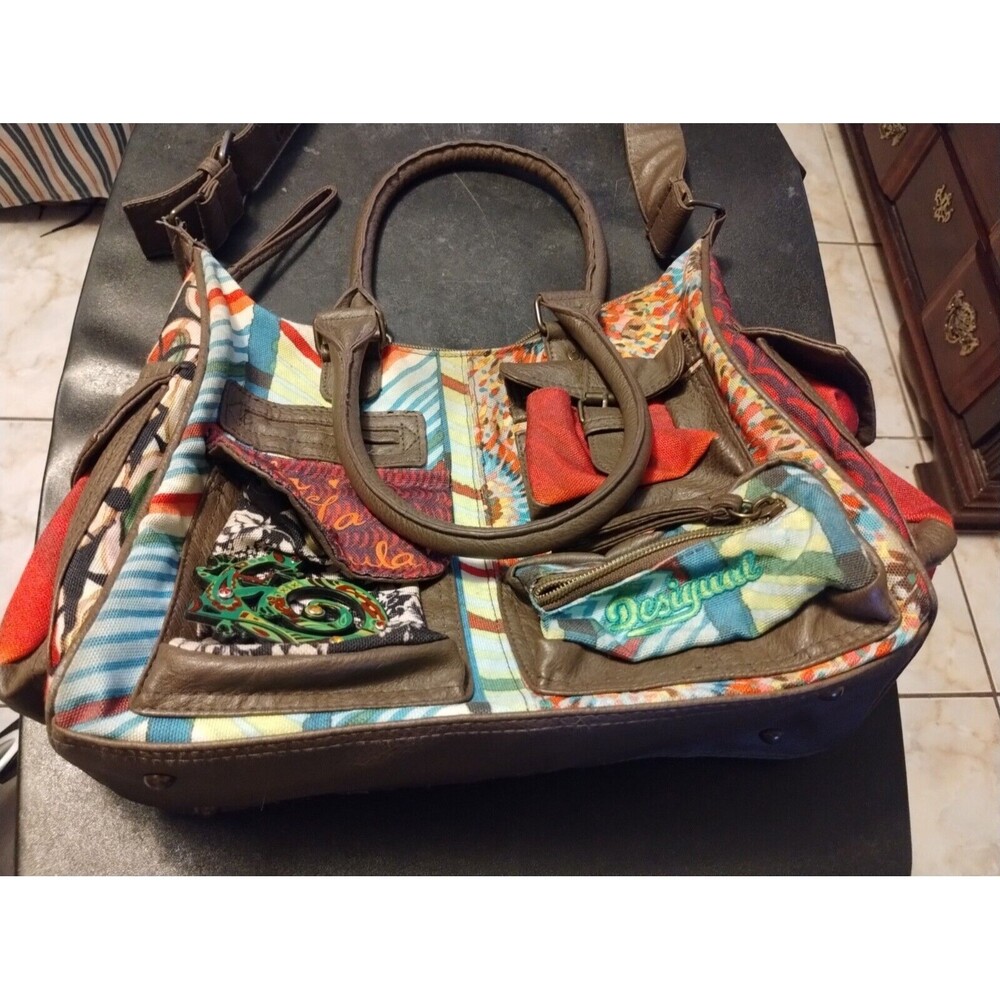 Desigual Shoulder Purse Bag Embroidered Multi Pockets Colorful Beautiful Unique